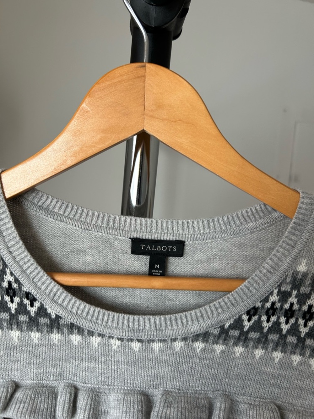 Talbots Knit Ruffle Sweater Wool Gray Medium - Picture 5 of 8